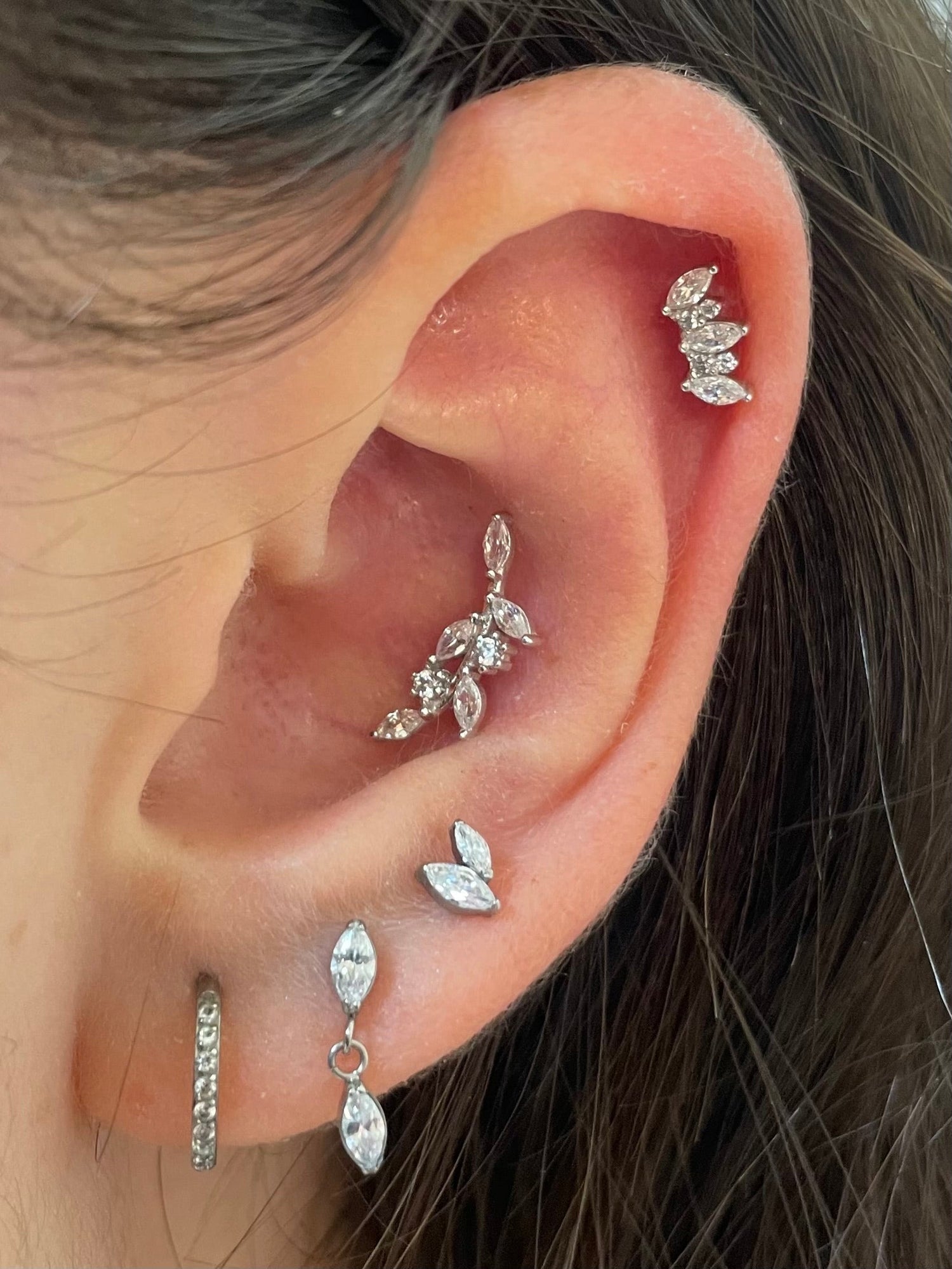 Diamond White Gold Leaves Earring