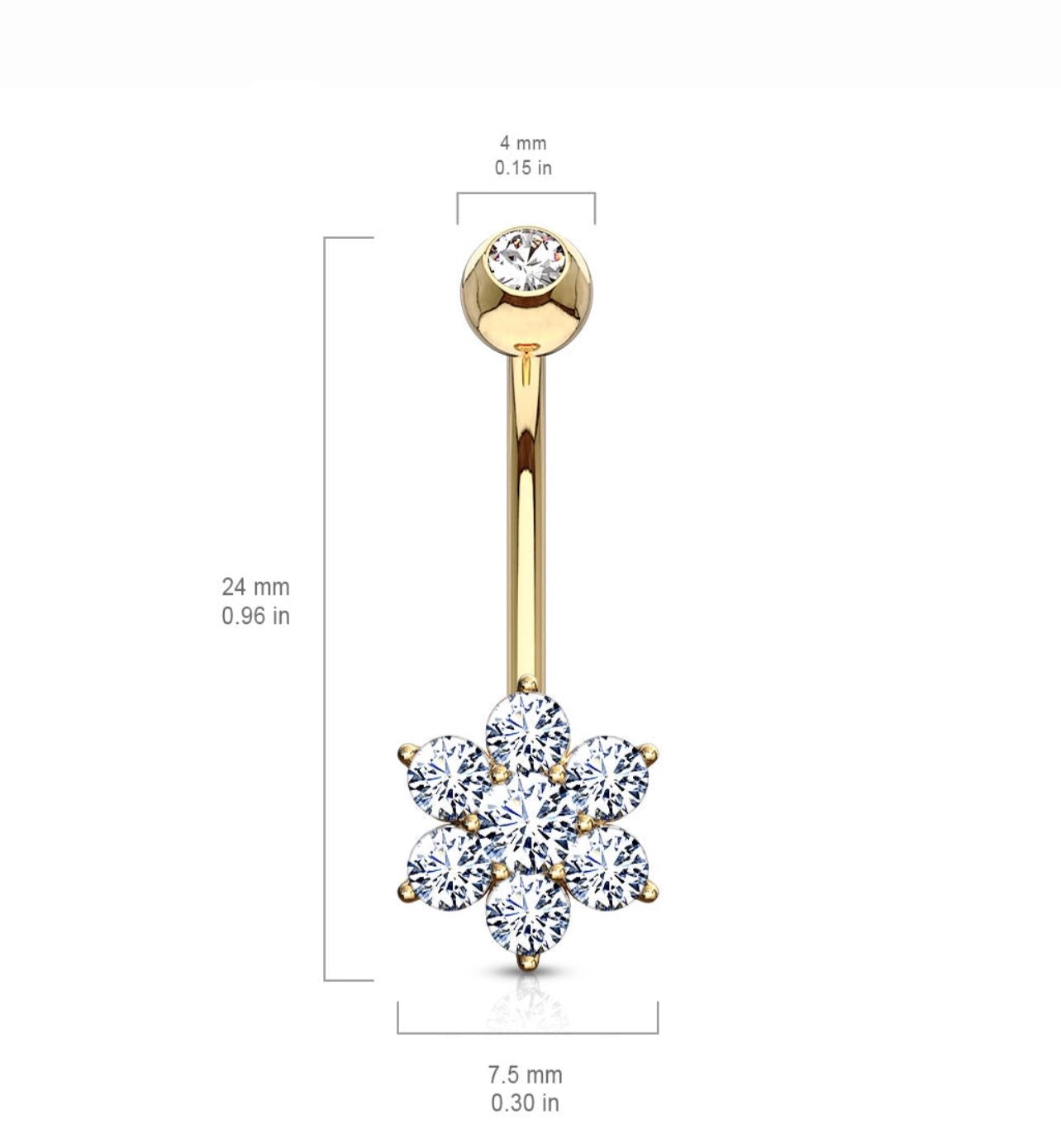 18k Yellow Gold Flower Belly Piercing