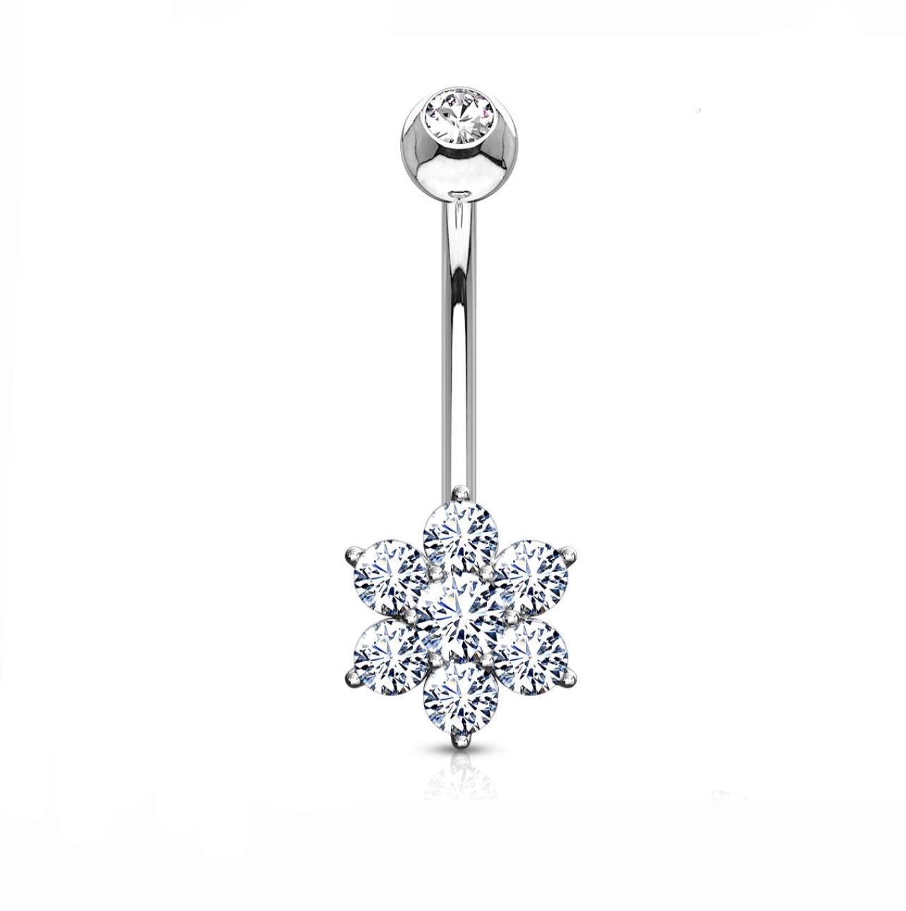 18K White Gold Flower Belly Piercing