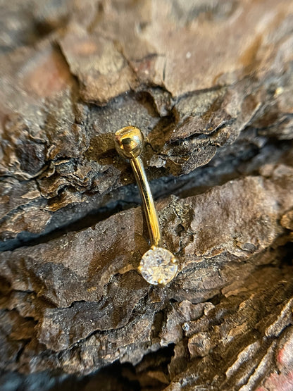 18K Tiny Yellow Gold Sparkly Belly Piercing