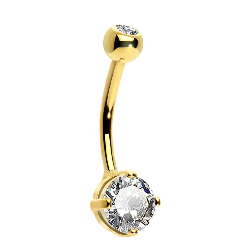 18K Tiny Yellow Gold Sparkly Belly Piercing