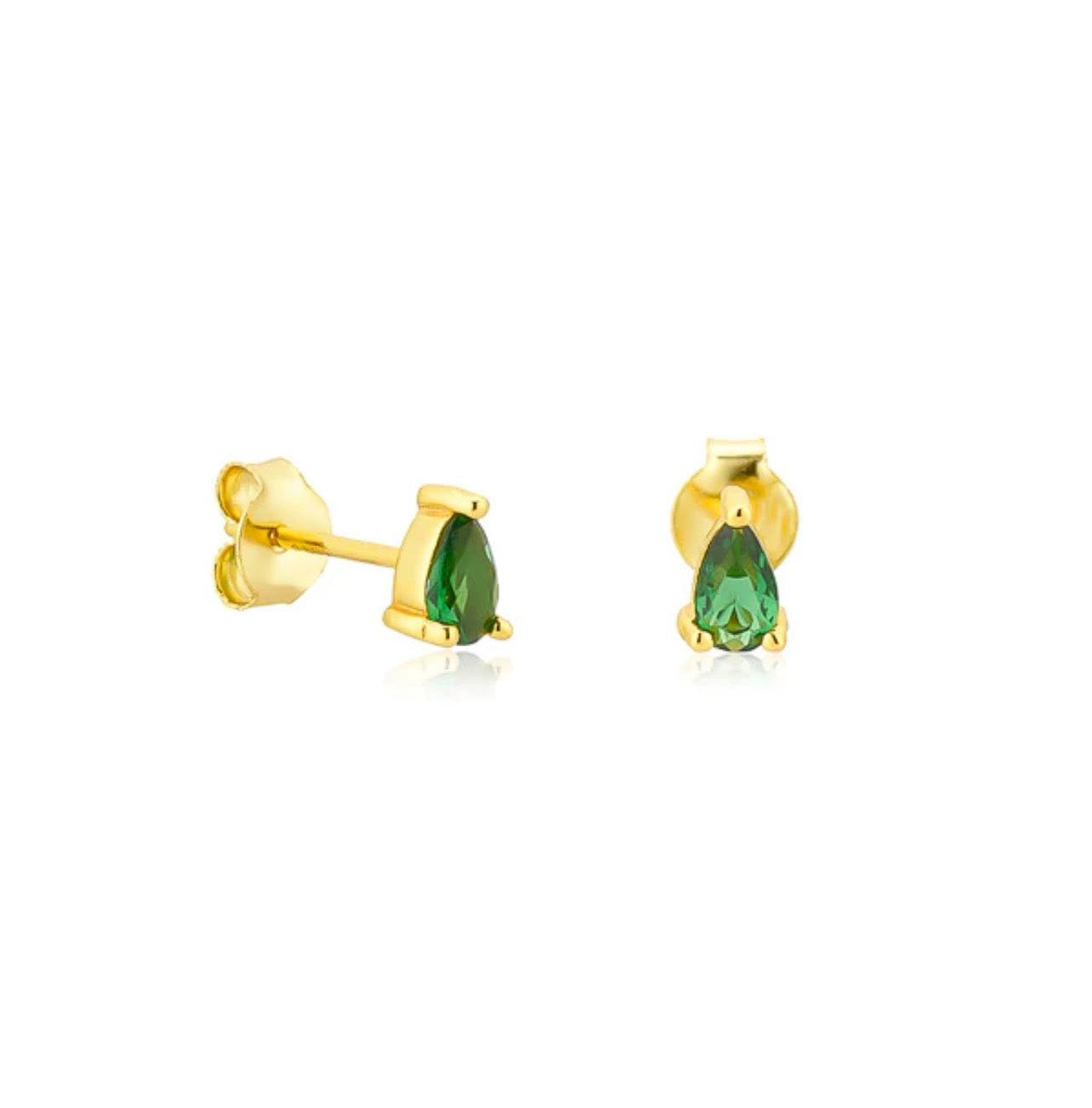 Gold Green Pear Earring